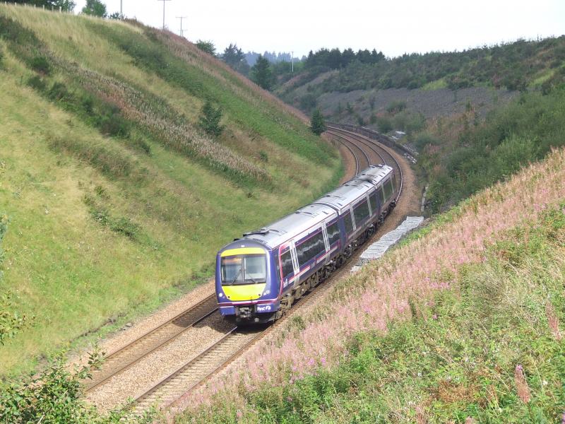 Gleneagles Cutting: a Class 170 dmu heads west through Gleneagles Cutting on Wed 08 Sept 2010 Photo of Gleneagles Cutting