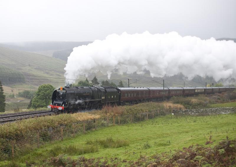Duchess of Sutherland: 6233 on the climb up Beattock at Harthope on 2.10.10. It was very, very, wet. Photo of Duchess of Sutherland