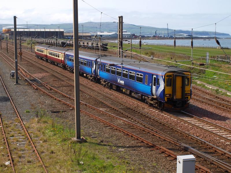 Ayr Falkland Yard - 156435 + 156495 - 05-05-2010 : 156435 + 156495 passing Falkland yard with the 10.07 Stranraer to Glasgow Central on 05-05-2010 Photo of Ayr Falkland Yard - 156435 + 156495 - 05-05-2010