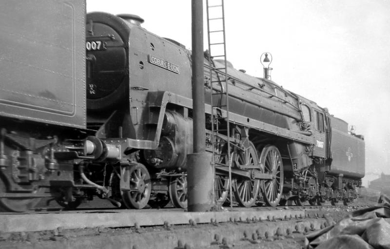 70007 Coeur de Lion: Britannia class 70007 stands on Doncaster mpd. 6 April 1958 Photo of 70007 Coeur de Lion
