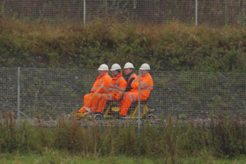 Testing Coaching Stock - Airdrie to Bathgate: Workers returning to Blackridge for lunch 13-10-2010 Photo of Testing Coaching Stock - Airdrie to Bathgate