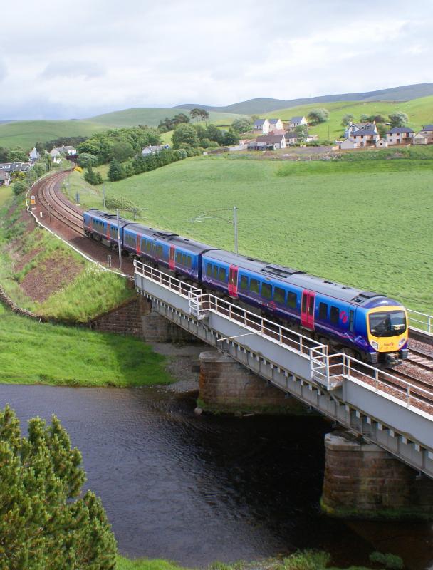 Crawford Curve: About to pass over the River Clyde after sprinting through Crawford in South Lanarkshire , this 185 First Trans-Pennine Express unit will be heading for the terminus at Glasgow Central. Photo of Crawford Curve