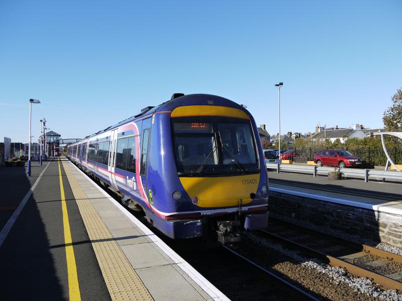First Scotrail at Carnoustie: Train No. 170401 departing with the 1135 to Glasgow Queen Street via Perth. 20th October 2010 Photo of First Scotrail at Carnoustie