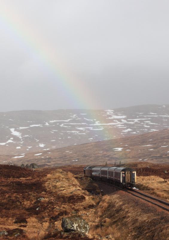 Sleeper into the rainbow: Sleeper into the rainbow near Corrour. Photo of Sleeper into the rainbow