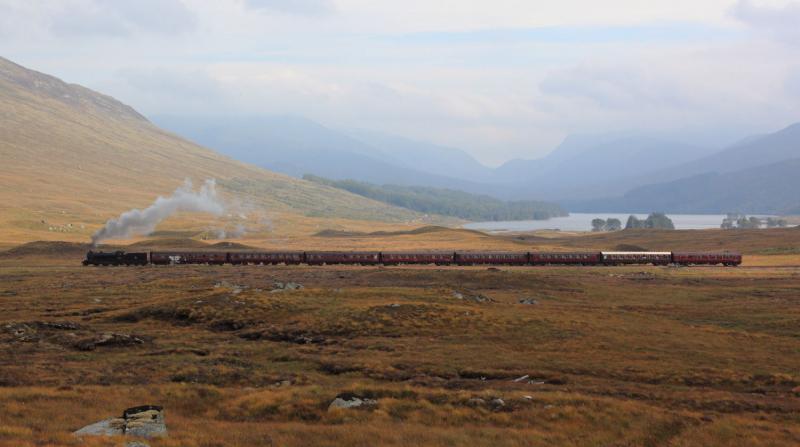 Great Marquess at Corrour Summit: 61994 passes Corrour Summit with Loch Ossian behind (Sept 2010). Photo of Great Marquess at Corrour Summit