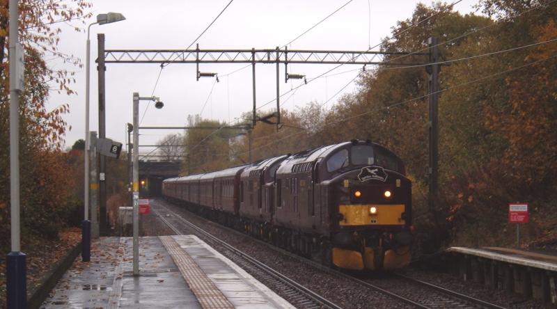 In suburbia: 37676 LOCH RANNOCH and 37685 at Garrowhill with the Spitfire Tours' railtour from Edinburgh to Shields Jn via A2B. Photo of In suburbia