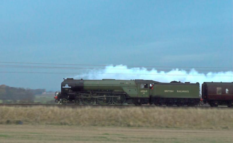 Tornado at Spittal (Lochhill): Nearing the end of its journey from Kings Cross, 60163 passes Spittal in rapidly failing light Photo of Tornado at Spittal (Lochhill)