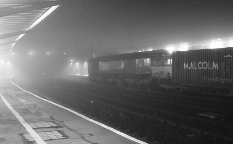 Carlisle Fog Black & White: A Black & White image this time of 66420 awaiting the road south from Carlisle with 4M30 on 19.11.10. Photo of Carlisle Fog Black & White
