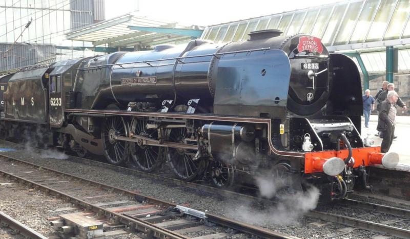 6233 Duchess of Sutherland: Ex LMS Princess Coronation class Pacific 6233 Duchess of Sutherland just arrived at Carlisle Citadel with the Northbound PMR Tours Citadel Express from York via the S&C on 18th September Photo of 6233 Duchess of Sutherland