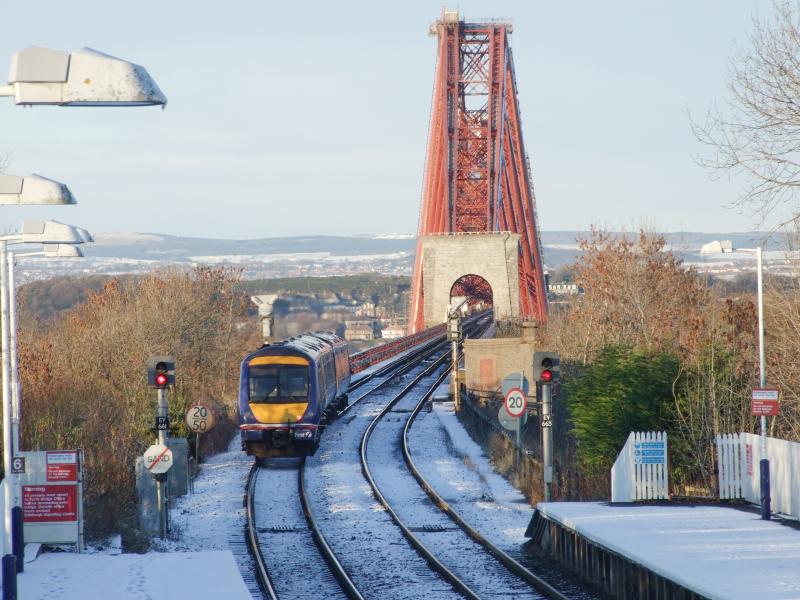 Class 170 Dalmeny: A class 170 turbostar penetrates the Forth rail bridge. Photo of Class 170 Dalmeny