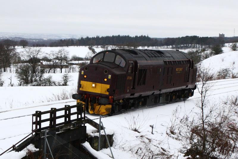 37516: 37516 Approaching Shotts 10th December 2010 on snow clearing runs. Photo of 37516