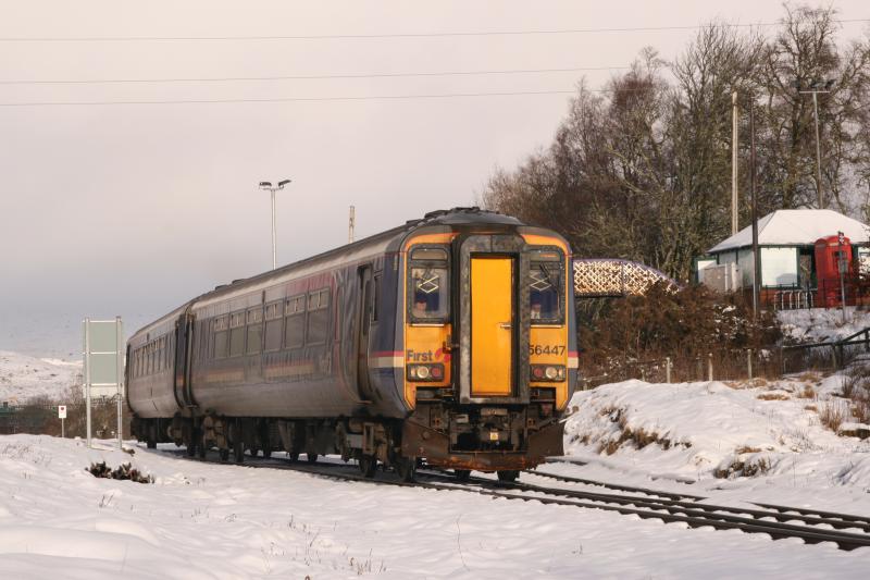 Sprinter in the snow: On 12 January 2011, 156447 departs south in the sun at Rannoch Photo of Sprinter in the snow