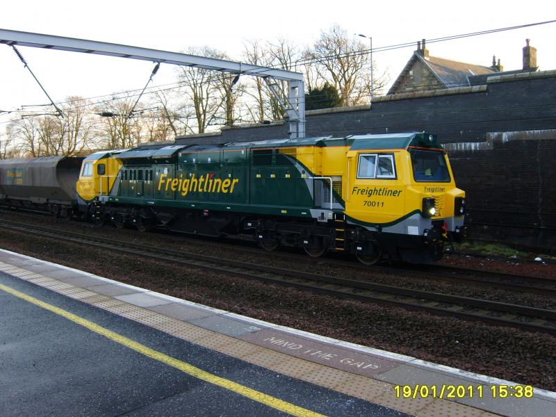 Shiny New Beast !: 70011 0n 4S41 waits in the down loop at Carstairs today for a path to Hunterston. Photo of Shiny New Beast !