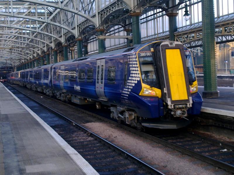 380001: Driver Training continues with ScotRai's new Desiro Class 380 EMUs.
Here 3 Car 38000l leads 4 car 380111 with a Driver Training run from Glasgow Central to Ayr on Thuesday 20th January 2011. Photo of 380001