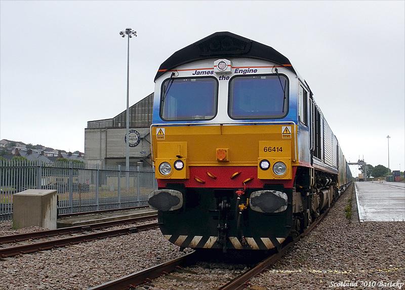 James: Craiginches and 66414 with container train. Photo of James