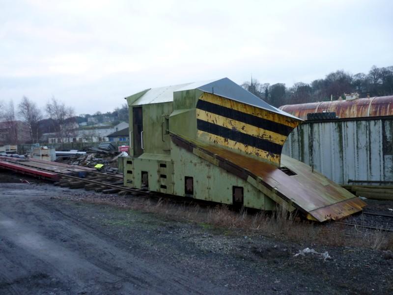 Snowplough ADB965201: Ex-Perth BR Independent Snowplough ADB965201 is unloaded at Bo'ness on the morning of Thursday 27th January 2011. The 'plough had been collected from Whitrope the previous day. Photo of Snowplough ADB965201