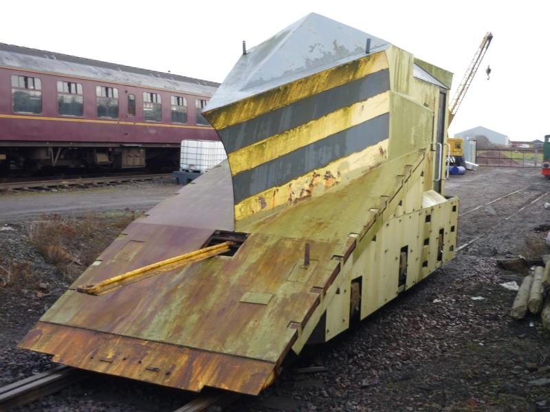 Snowplough ADB965201: Ex-Perth BR Independent Snowplough ADB965201 sits at Bo'ness headshunt on Thursday 27th January 2011 following movement from Whitrope the previous day. The drawbar for forward towing has been attached. Photo of Snowplough ADB965201