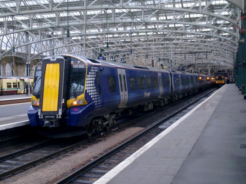 380005: Although the number of passenger carrying turns with 380s remains static, the selection of 380s changes. Here 380005 leads 380103 with 2K33. The 1530 service to Ayr, from Glasgow Central, on Wednesday 2nd February 2011. Photo of 380005