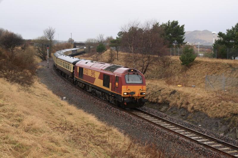 5Z56: 67021 on 5Z56 08.30 Mossend to Edinburgh between Niddrie West Jct & Brunstane on 14/02/2011. Photo of 5Z56