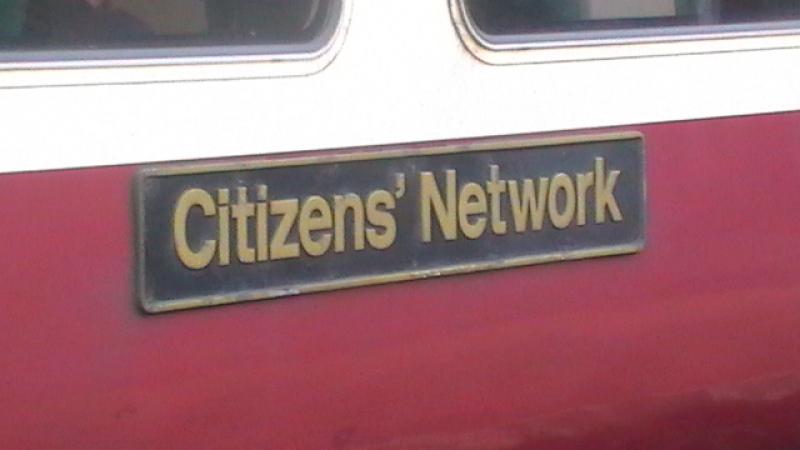 Citizens Network: 318259 Named 'Citizens Network' Stoped At Holytown On The Milngavie Service (Nameplate) Photo of Citizens Network