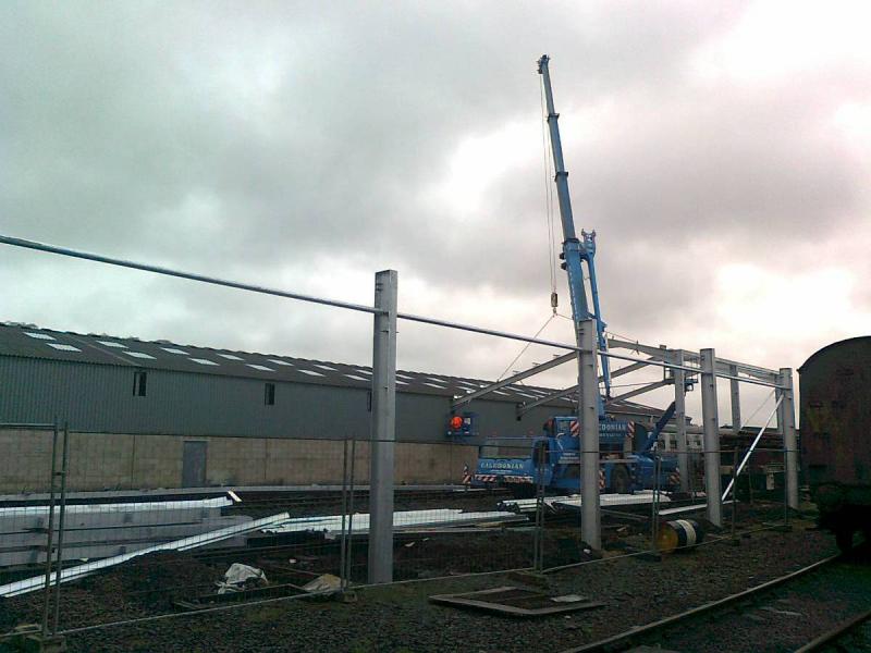 Bo'ness New Shed update: Steelwork is erected for the new shed at Bo'ness on Monday 14th March 2011. Photo of Bo'ness New Shed update