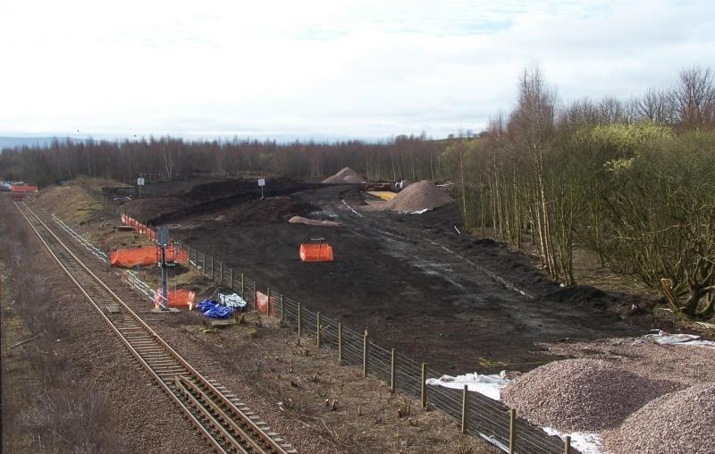 Millerhill 26 March: Borders Railway works at Millerhill yard - the Borders Railway will diverge to the right where the excavations for the trackbed have been made. Photo of Millerhill 26 March