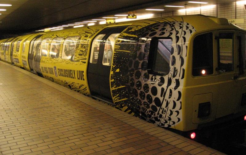 Subway car - Setanta advert: Glasgow Subway train with all over advert for Setanta Sports channel,
(Govan, 1 Sept 2007) Photo of Subway car - Setanta advert