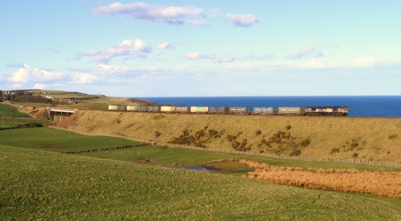 66301: 66301 4N83 Aberdeen - Grangemouth at Muchalls Mill Viaduct = 03-04-11 Photo of 66301