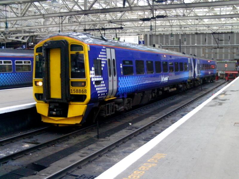 158868: 158868 waits to depart from Glasgow Central with the 1448 service to Whifflet on Wednesday 16th March 2011. Photo of 158868