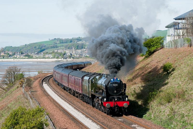 46115 in Fife: Scots Guardsman passing Pettycur Bay with GB4. 17 April 2011 Photo of 46115 in Fife