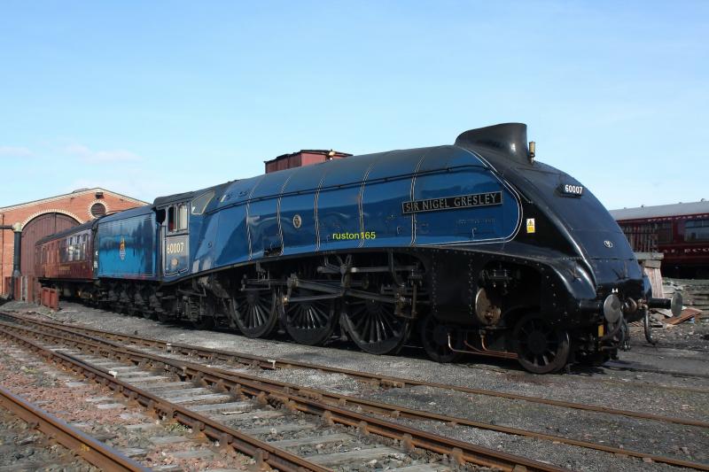 60007 at Bo'ness: 60007 Sir Nigel Gresley rests on shed at Boness on Sunday 17th April after working the GB4 tour from Newcastle to Edinburgh the previous day. Photo of 60007 at Bo'ness