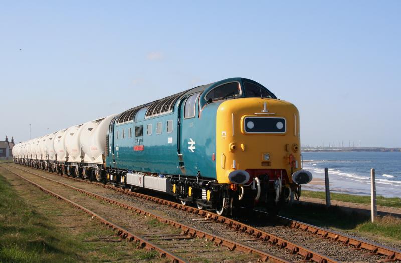55022 6N32 arrives at North Blyth: 55022 runs alongside the sea and arrives into North Blyth Aluminium Smelter while working 6N51 Lynemouth to North Blyth empty tanks on 27th April 2011 Photo of 55022 6N32 arrives at North Blyth