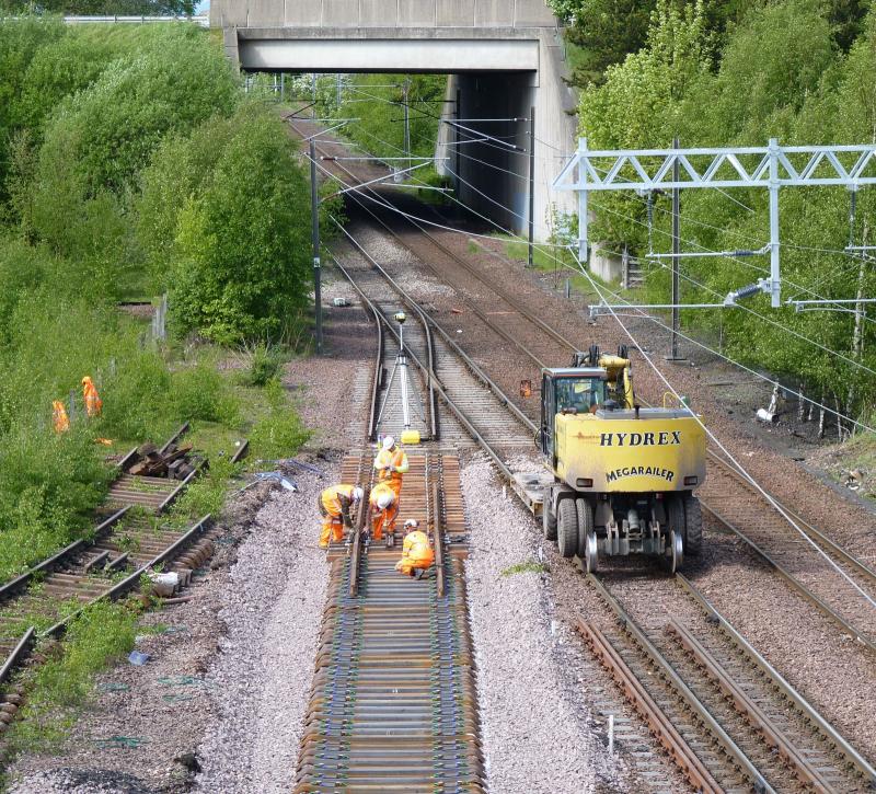 Border Rail at Millerhill: New track being laid to remove a kink in the layout and improve the junction with the new Border Railway Photo of Border Rail at Millerhill