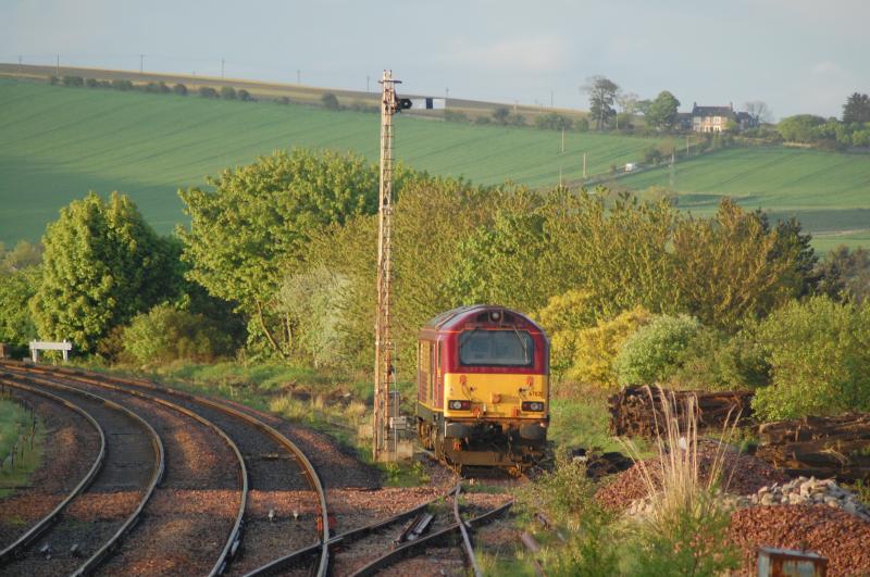 67021 Stonehaven: The late evening sun catches 67021 as it sits in Stonehaven up siding awaiting a decision how it will be moved for repair. The loco received quite serious damage whilst working 1B16 on Friday 6th May 2011. Photo of 67021 Stonehaven