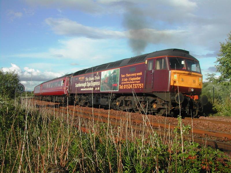 1Z50 Dundee to Holyhead Compass Tour: Seen approaching Carmuirs West in the evening sun after all the showers today.47826 on the front and 47804 on the rear. Photo of 1Z50 Dundee to Holyhead Compass Tour
