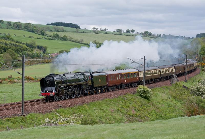 Duke of Gloucester: 71000 rushes past Houndwood in rather dull light, on its way to Edinburgh. 17 May 2011 Photo of Duke of Gloucester