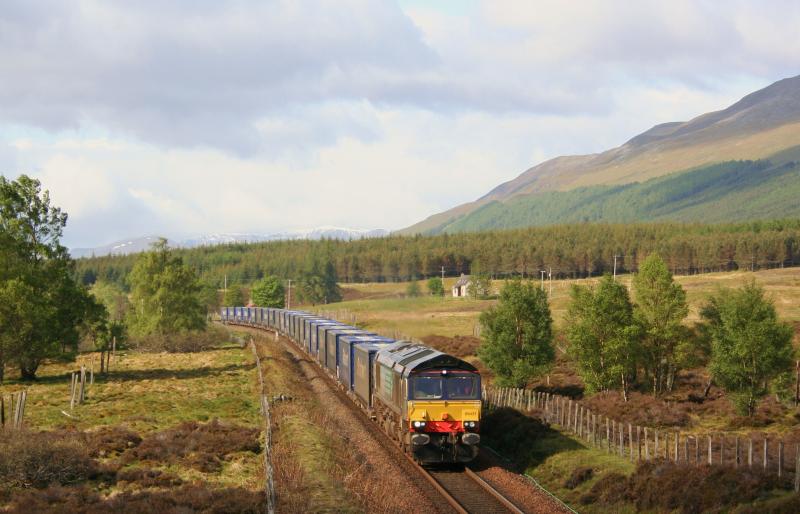66431 4H47 Dalwhinnie:
66431 has just passed Dalwhinnie when seen on 19th May 2011 working 4Z47 Mossend to Inverness Photo of 66431 4H47 Dalwhinnie