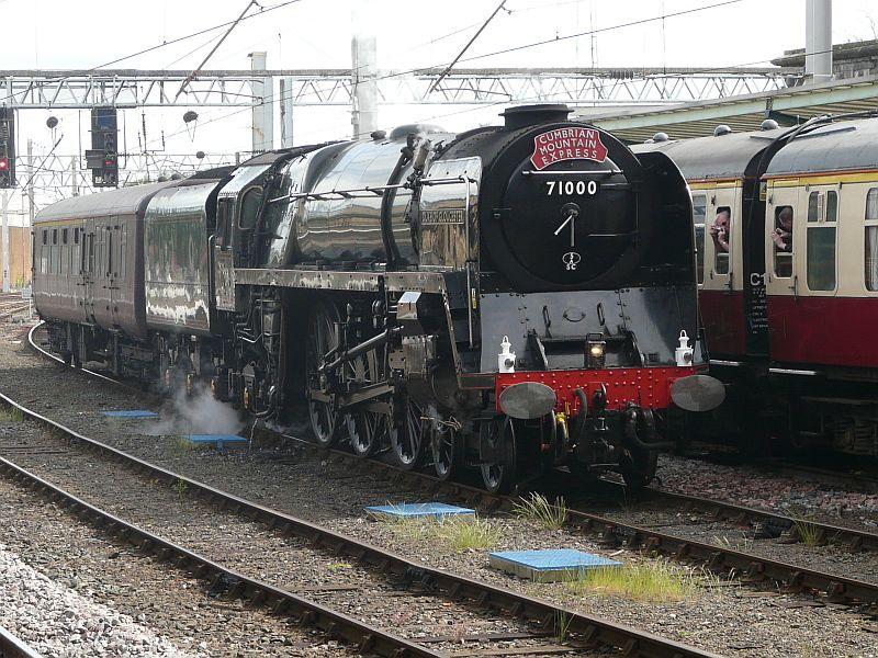 71000 at Carlisle 19-05-11: 71000 Duke of Gloucester having run round the stock of The Cumbrian Mountain Express now awaits the road to head for stabling. Photo of 71000 at Carlisle 19-05-11