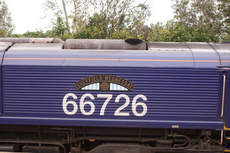 66726 'Sheffield Wednesday': GBRf 66726 wears the emblem of the Yorkshire football club Sheffield Wednesday. Photo of 66726 'Sheffield Wednesday'