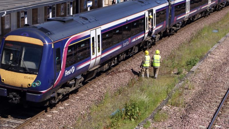 170408 Cupar June 3rd : Scotrail 170408 held at Cupar while the fire service check it out. Believed to have caught fire en-route to Dundee. Photo of 170408 Cupar June 3rd