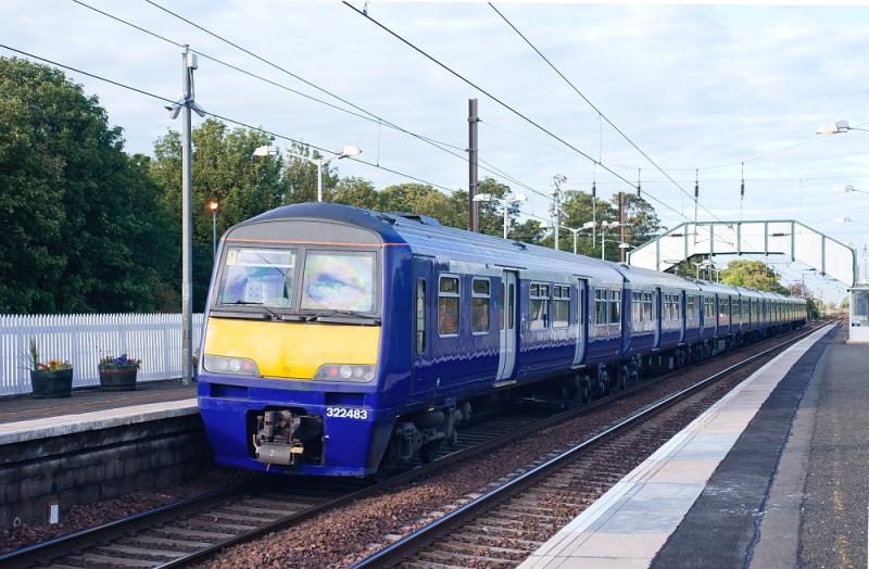5Z22 - 322s leaving Scotland: Debranded 322482/3 head south through Longniddry to their new life in Yorkshire. Farewell old friends. 1 July 2011 Photo of 5Z22 - 322s leaving Scotland