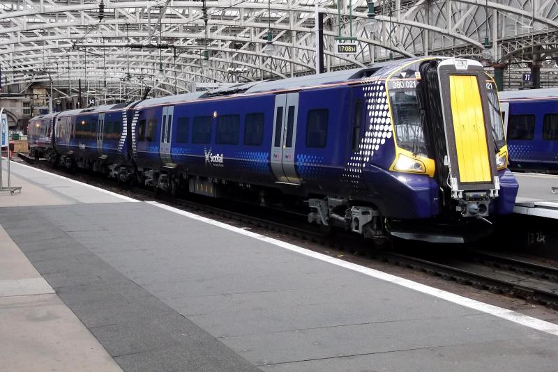 380021 at Glasgow Central: Mostly all of the ScotRail 380s have now been delivered and entered service. Here 380021 stands at Glasgow Central, forming the 1715 service to Wemyss Bay, on Saturday 2nd July 2011. Photo of 380021 at Glasgow Central