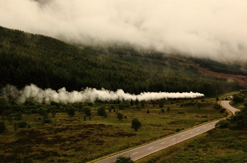 45231 and Queen of Scots, Glen Lochy: 45231 takes the Queen of Scots set to Oban through Glen Lochy on 6/7/11 with a private charter. Photo of 45231 and Queen of Scots, Glen Lochy