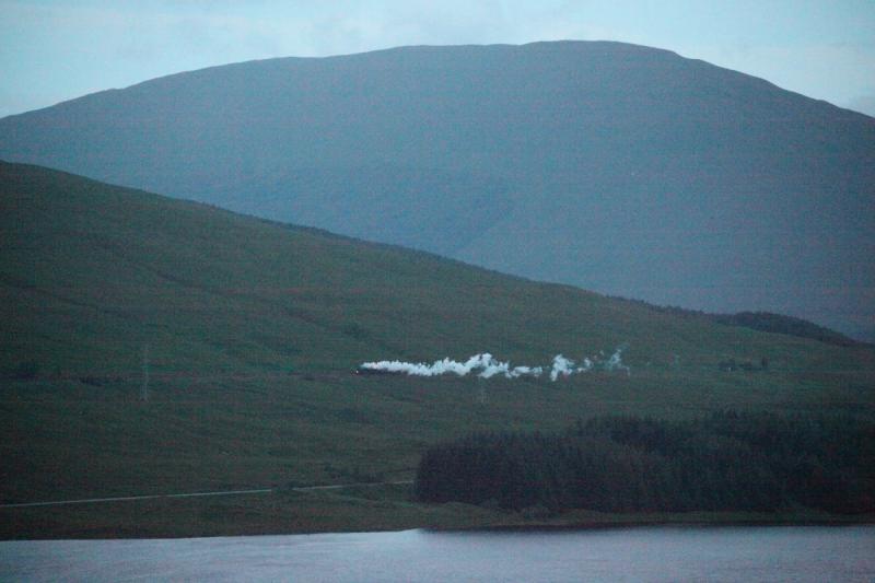 45231 Loch Tulla: 45231 running with support coach at 10.40 pm above Loch Tulla, returning to Fort William after hauling a charter to Oban on 6/7/11. ISO 25 600 Photo of 45231 Loch Tulla