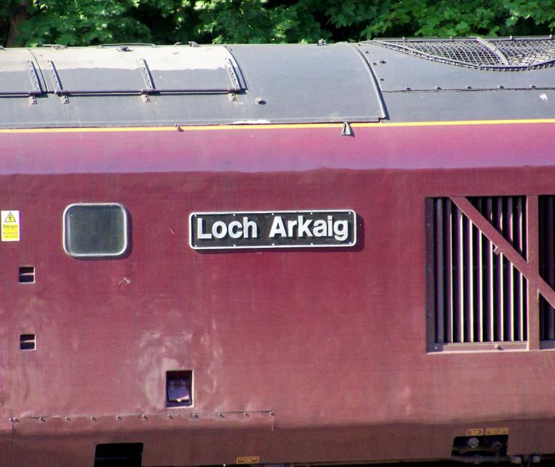 37685 Loch Arkaig nameplate: Nameplate at Loch Arkaig, seen at Craigentinny 6 July 2011 Photo of 37685 Loch Arkaig nameplate