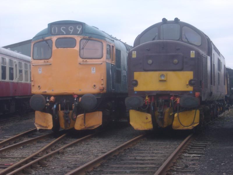 27001 and 37685: Tucked away in Bo'ness yard during the Class 37 Golden Jubilee Photo of 27001 and 37685