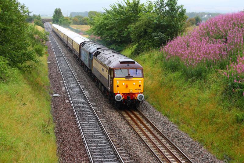 Northern Belle: Northern Belle 1Z36 with 47790 & 47818 Kings X - Inverness approaching Dalmeny on Saturday 6th August tour was running approx 45mins late,possibly down to very poor weather conditions. Photo of Northern Belle