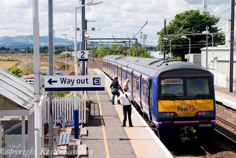 322485 in Prestonpans station: All history now that the 322s have gone. Lots of station furniture on show Photo of 322485 in Prestonpans station