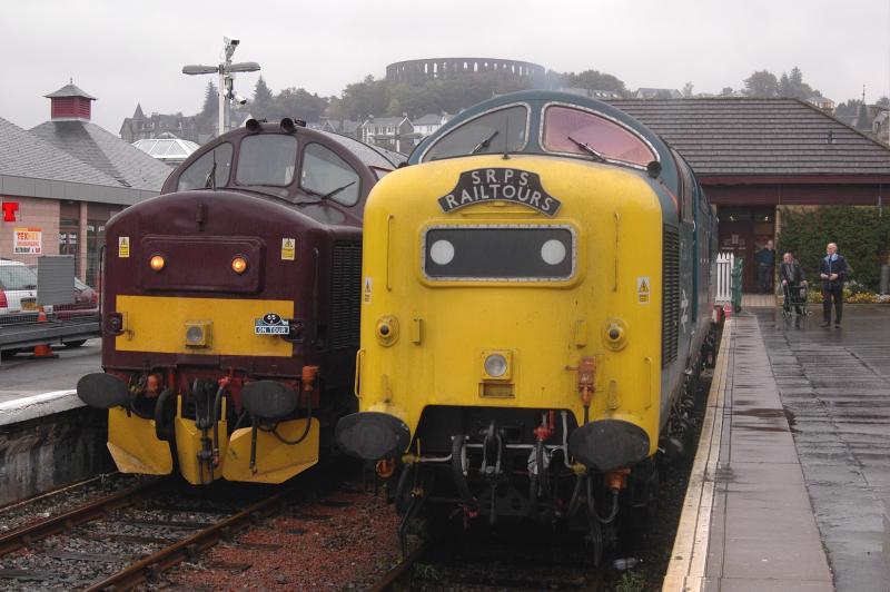 McCaigs McTraction.: Under McCaigs Tower.37248 & 55022 on the Buffers at Oban.6th October 2007 Photo of McCaigs McTraction.