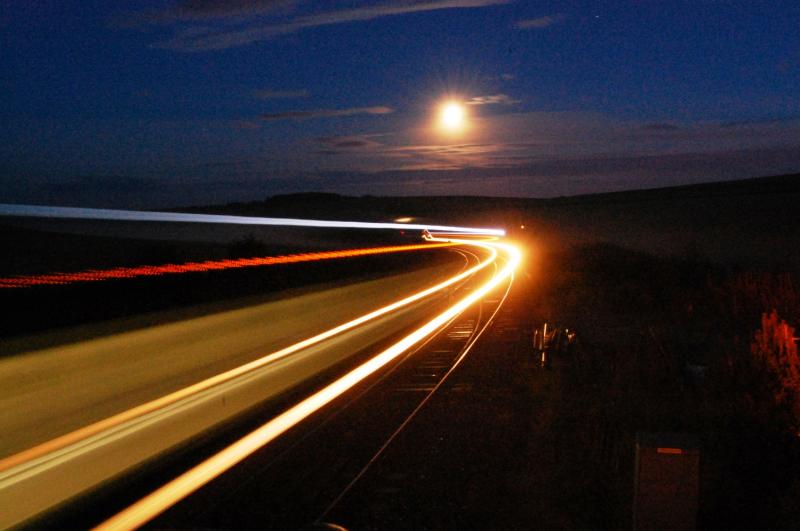1A88 Carmont: An evening service for Aberdeen nears the end of its journey as it passes Carmont under the moonlight. 5/9/2011 Photo of 1A88 Carmont
